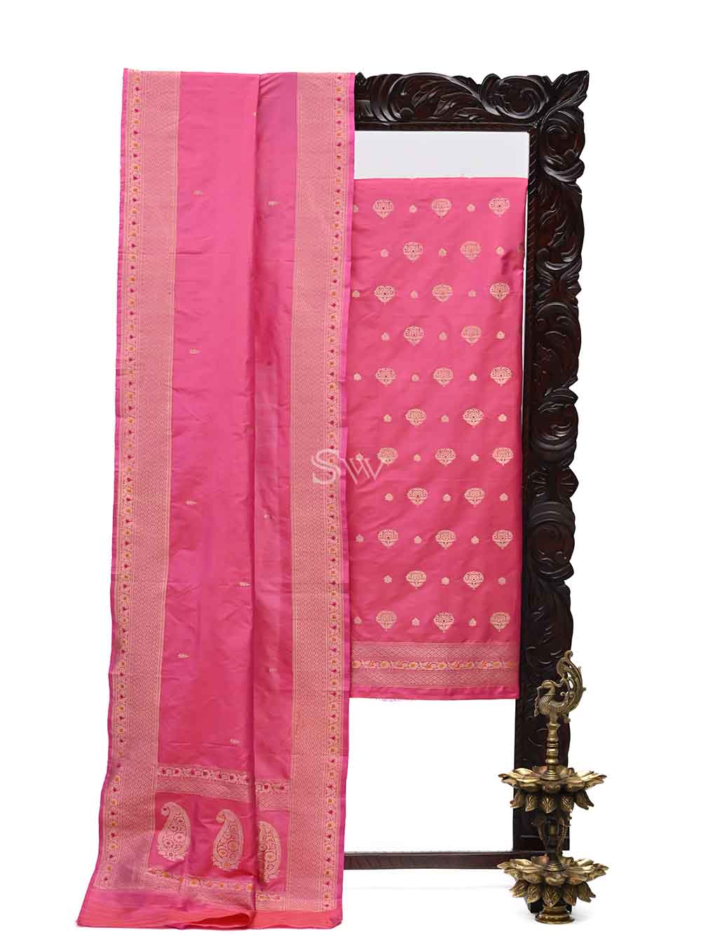 Pink Meenakari Katan Silk Handloom Banarasi Suit - Sacred Weaves