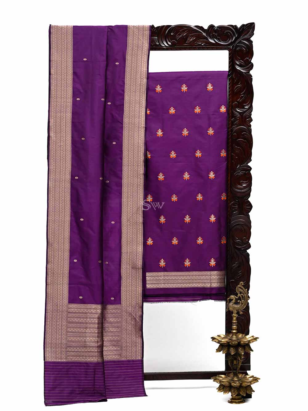 Dark Violet Meenakari Katan Silk Handloom Banarasi Suit - Sacred Weaves