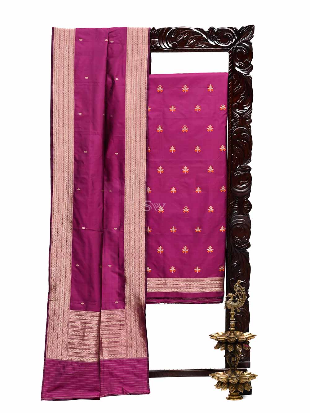 Dark Magenta Meenakari Katan Silk Handloom Banarasi Suit - Sacred Weaves