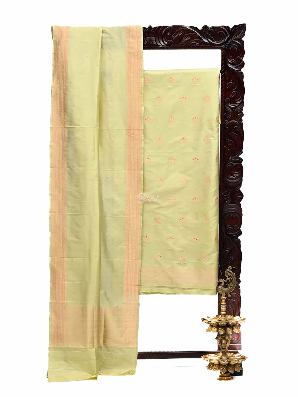 Pista Green Meenakari Katan Silk Handloom Banarasi Suit - Sacred Weaves