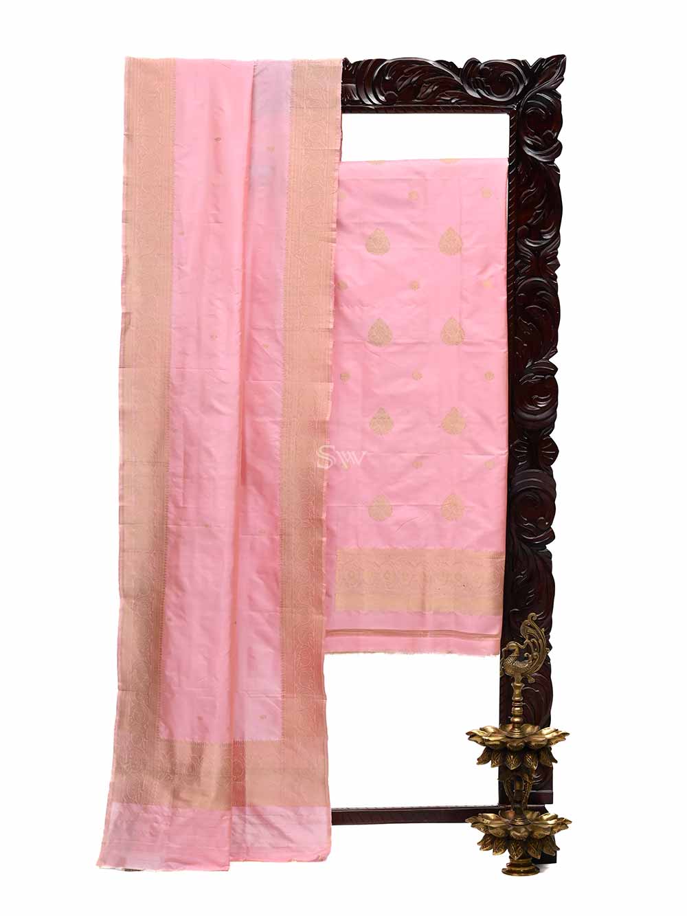 Pastel Pink Katan Silk Handloom Banarasi Suit - Sacred Weaves