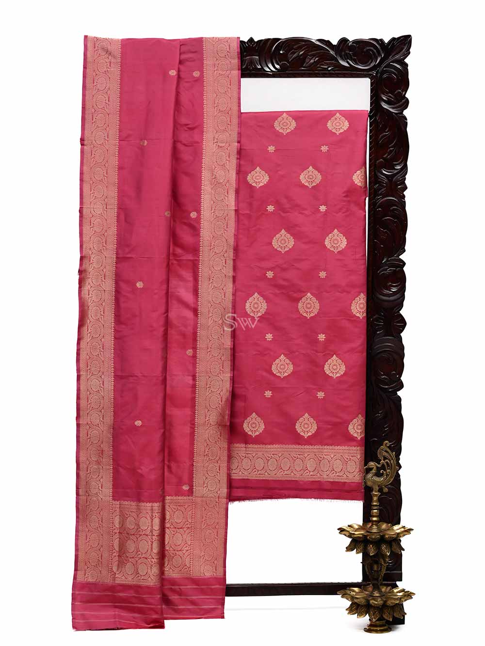 Dark Pink Katan Silk Handloom Banarasi Suit - Sacred Weaves