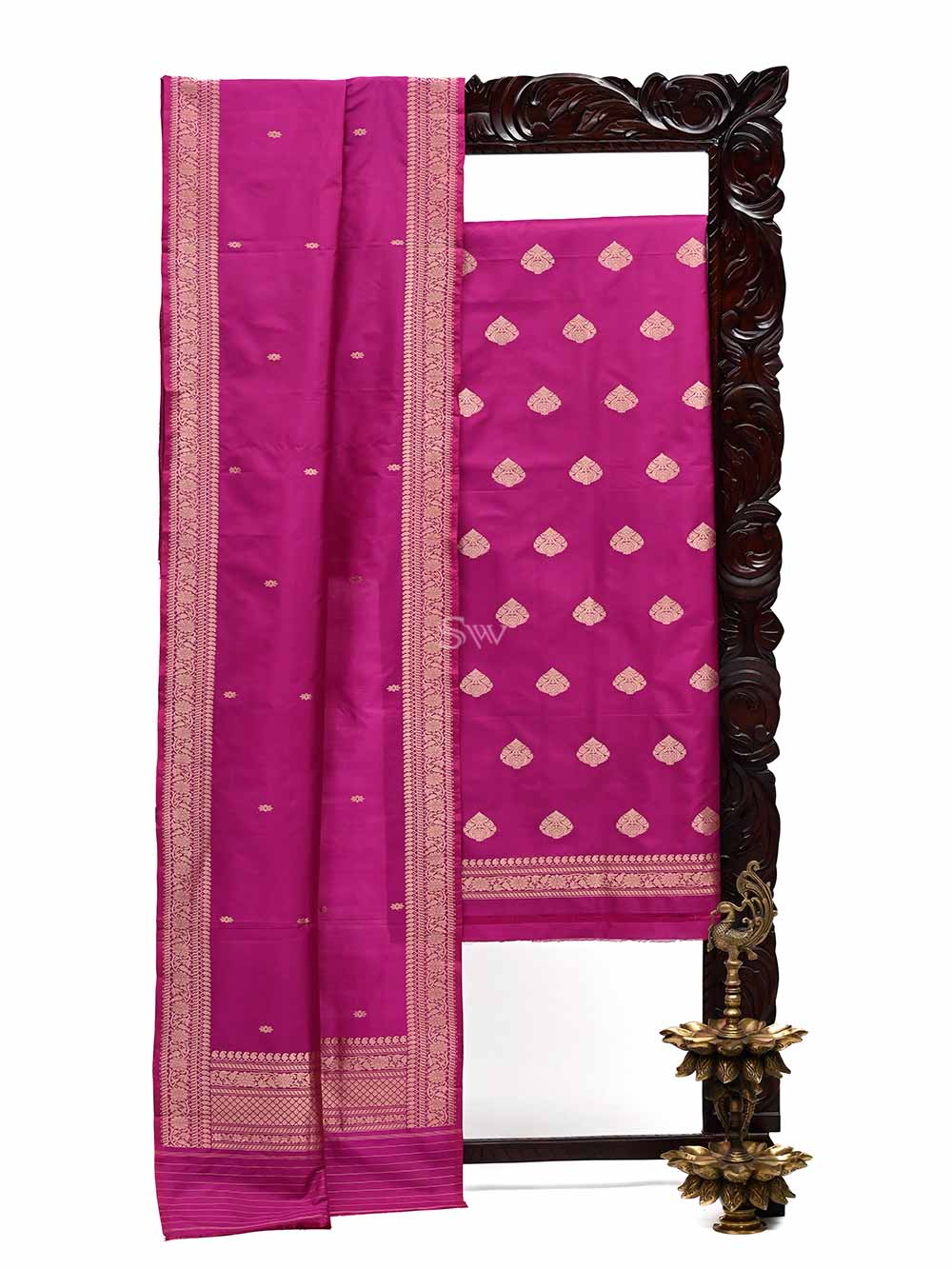 Dark Pink Katan Silk Handloom Banarasi Suit - Sacred Weaves