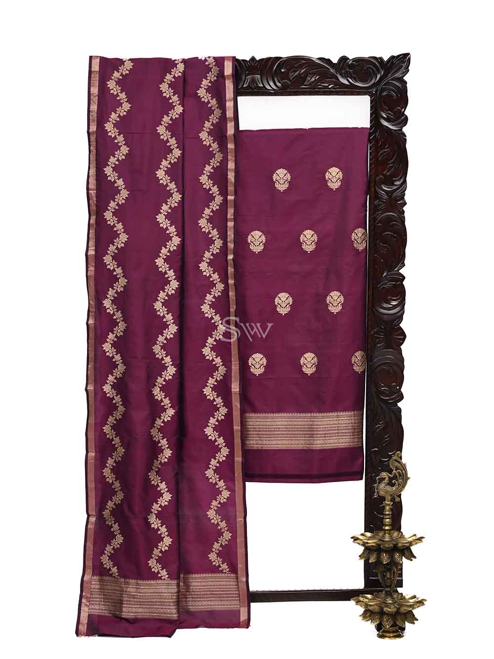 Dark Magenta Katan Silk Handloom Banarasi Suit - Sacred Weaves