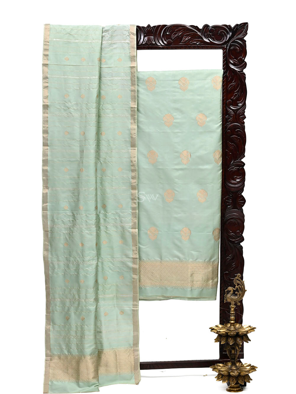 Mint Green Katan Silk Handloom Banarasi Suit - Sacred Weaves