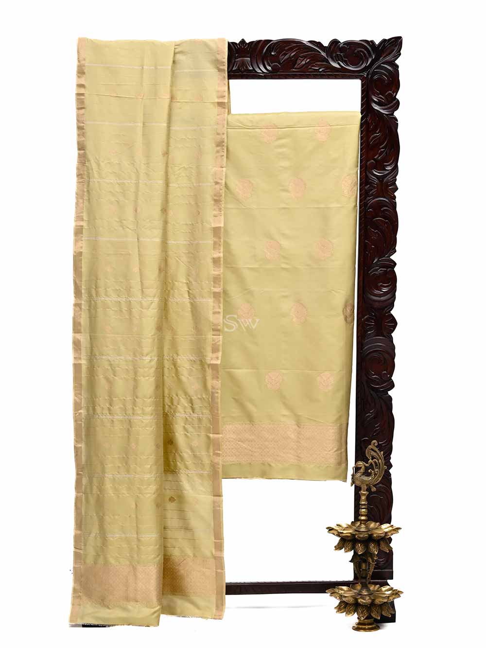 Pista Green Katan Silk Handloom Banarasi Suit - Sacred Weaves