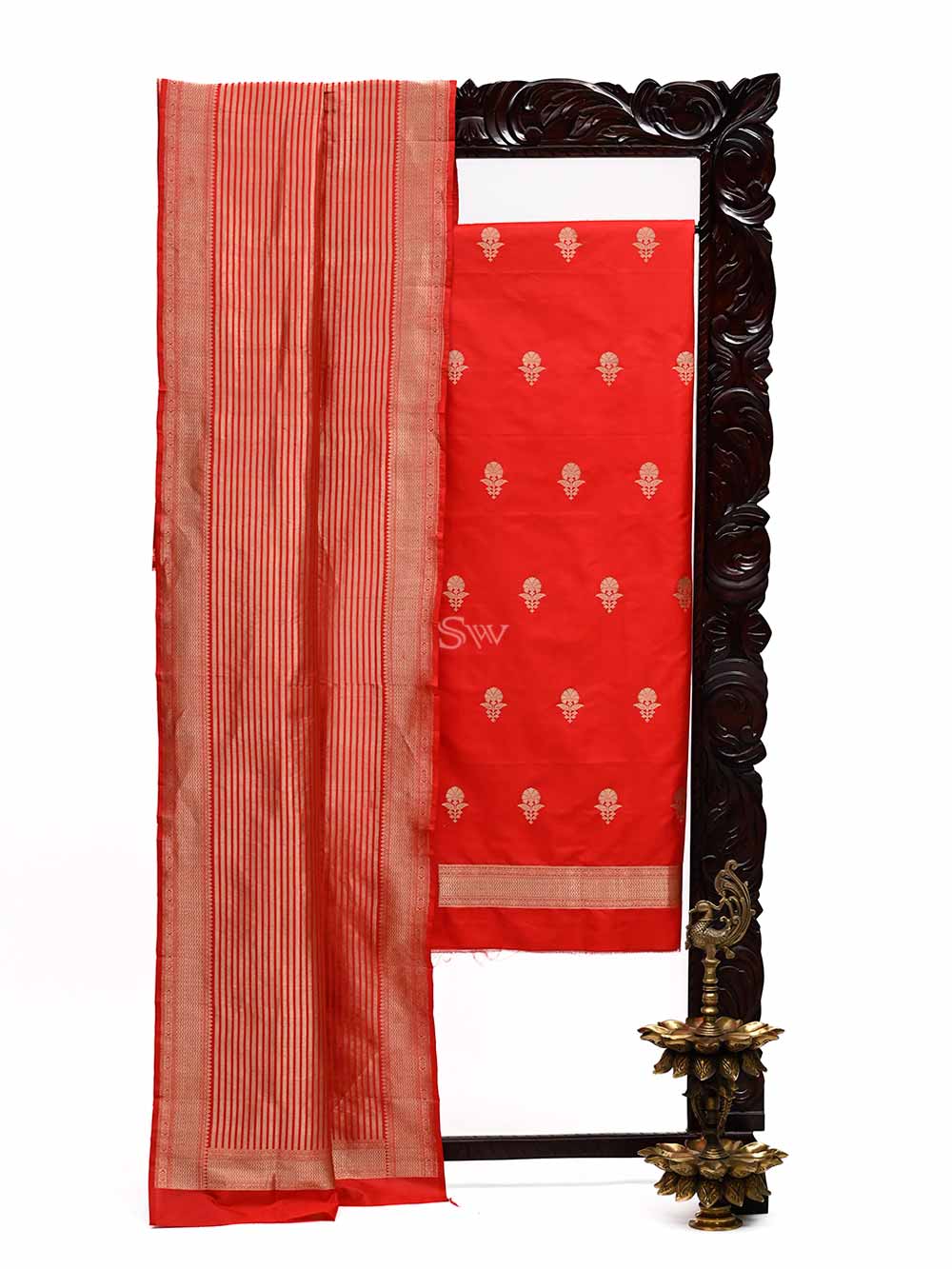 Red Katan Silk Handloom Banarasi Suit - Sacred Weaves