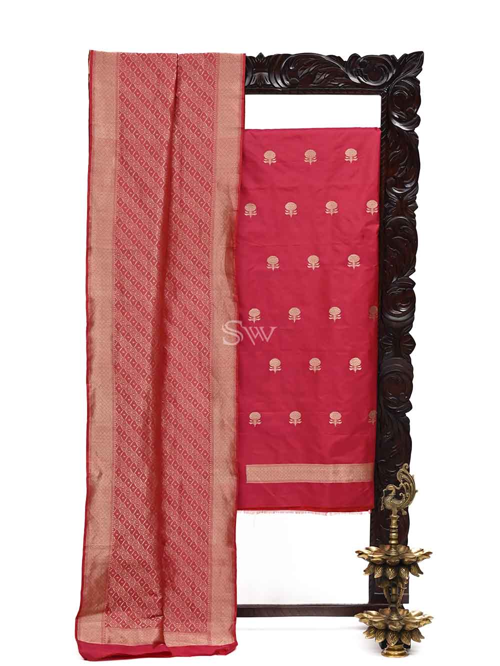 Dark Pink Katan Silk Handloom Banarasi Suit - Sacred Weaves