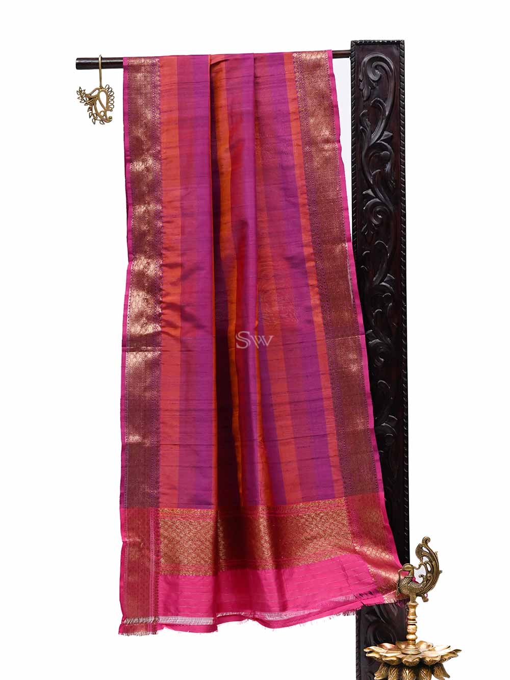 Magenta Red Tussar Silk Handloom Banarasi Dupatta - Sacred Weaves