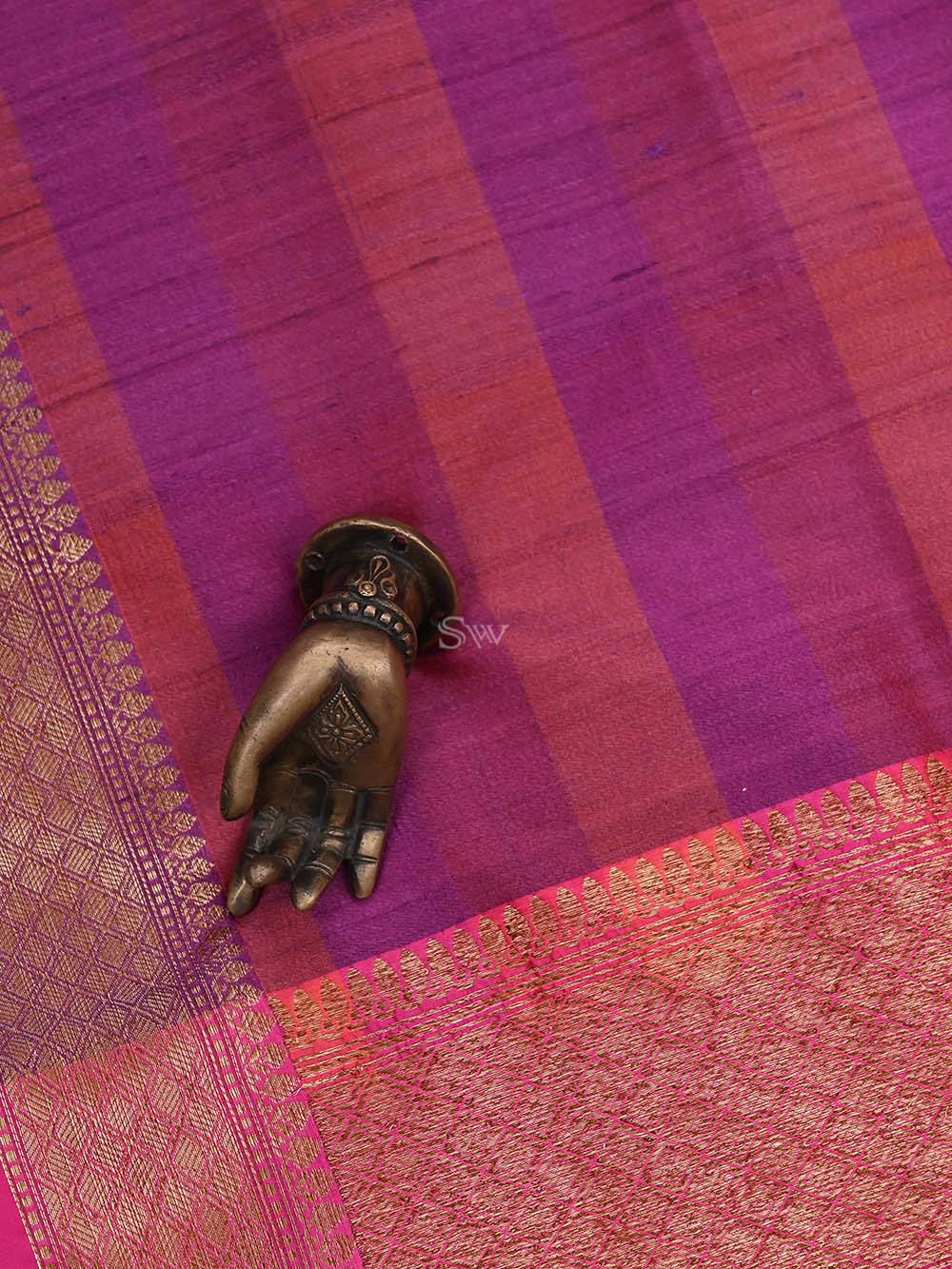 Magenta Red Tussar Silk Handloom Banarasi Dupatta - Sacred Weaves
