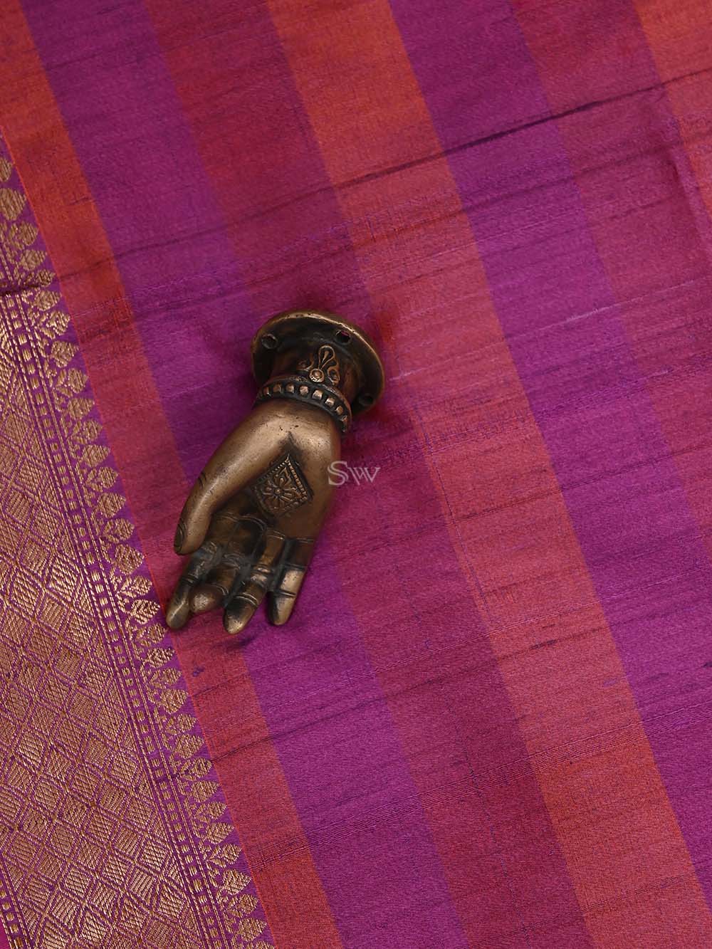 Magenta Red Tussar Silk Handloom Banarasi Dupatta - Sacred Weaves