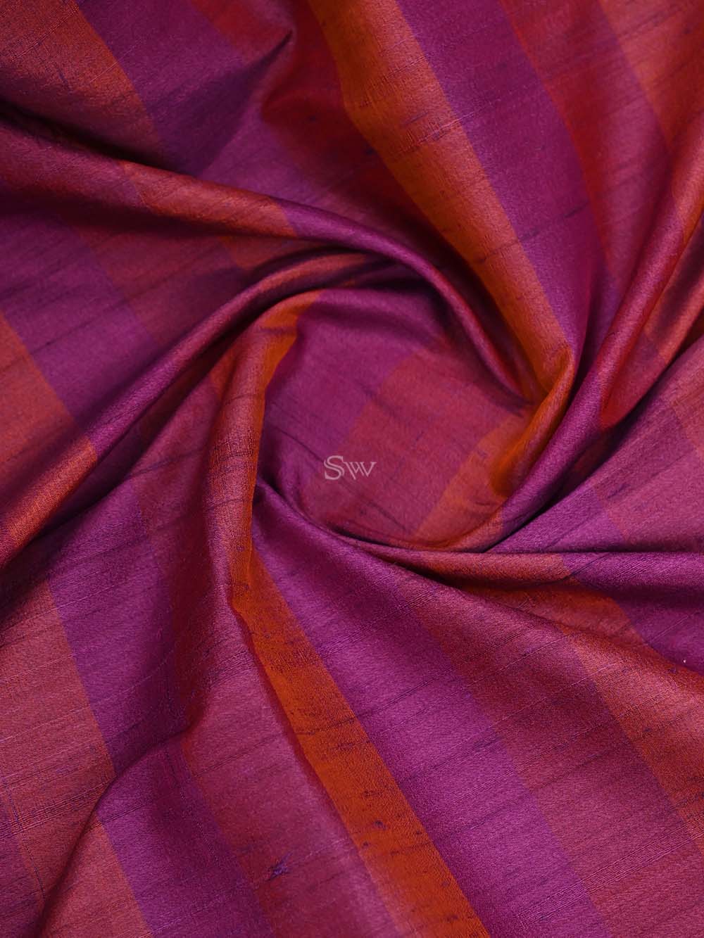Magenta Red Tussar Silk Handloom Banarasi Dupatta - Sacred Weaves