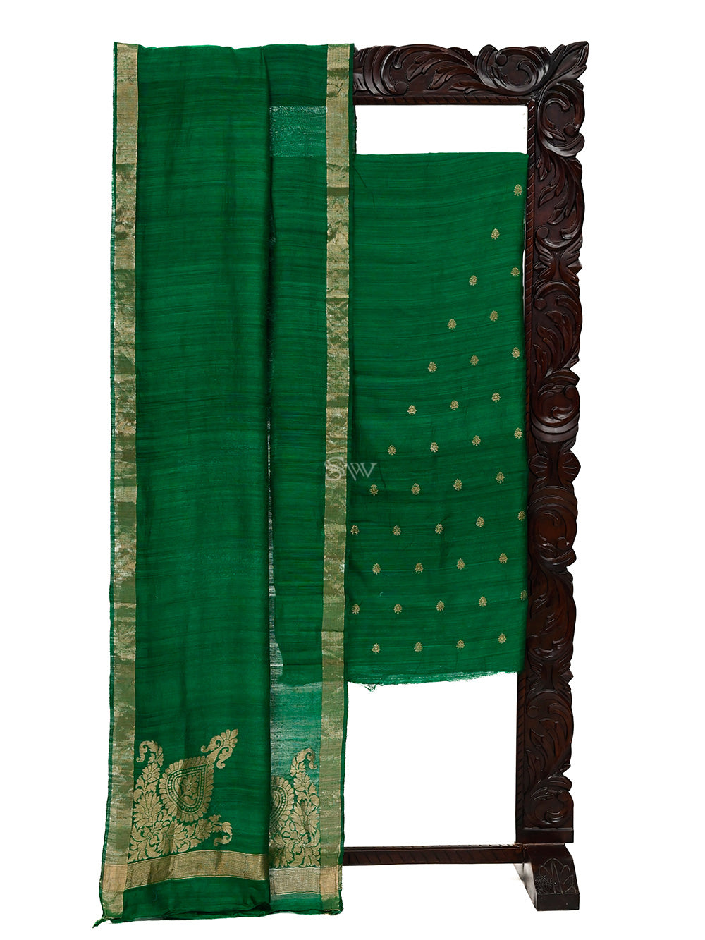 Bottle Green Dupion Silk Handloom Banarasi Suit - Sacred Weaves