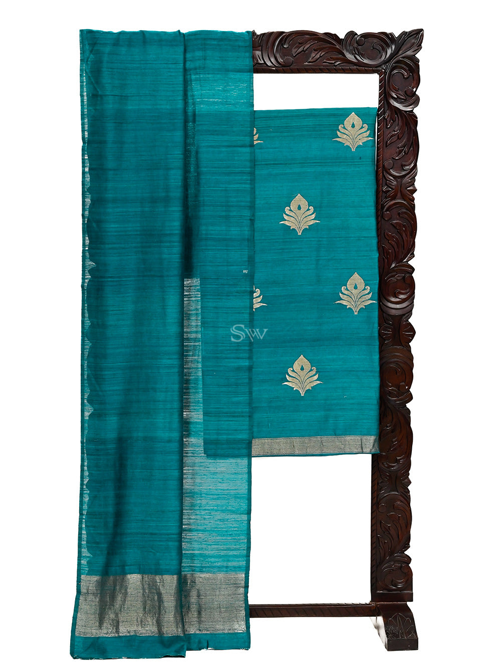 Teal Green Dupion Silk Handloom Banarasi Suit - Sacred Weaves 