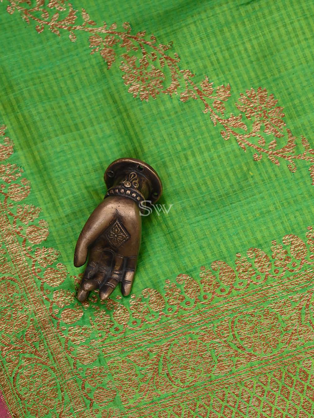Parrot Green Dupion Silk Handloom Banarasi Dupatta - Sacred Weaves
