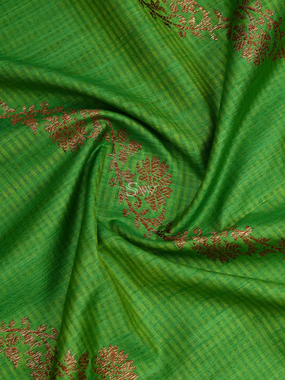 Parrot Green Dupion Silk Handloom Banarasi Dupatta - Sacred Weaves