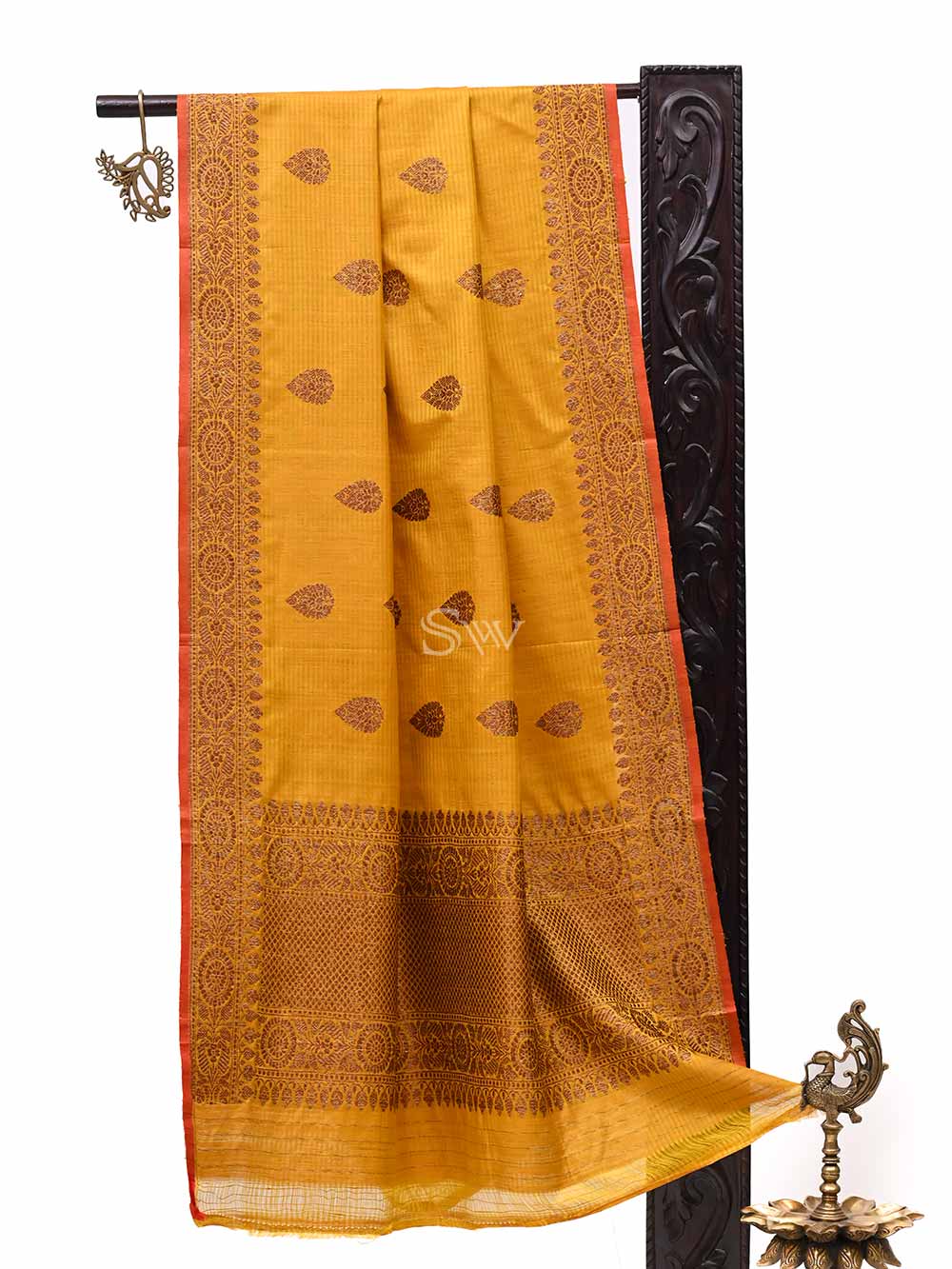 Yellow Dupion Silk Handloom Banarasi Dupatta - Sacred Weaves
