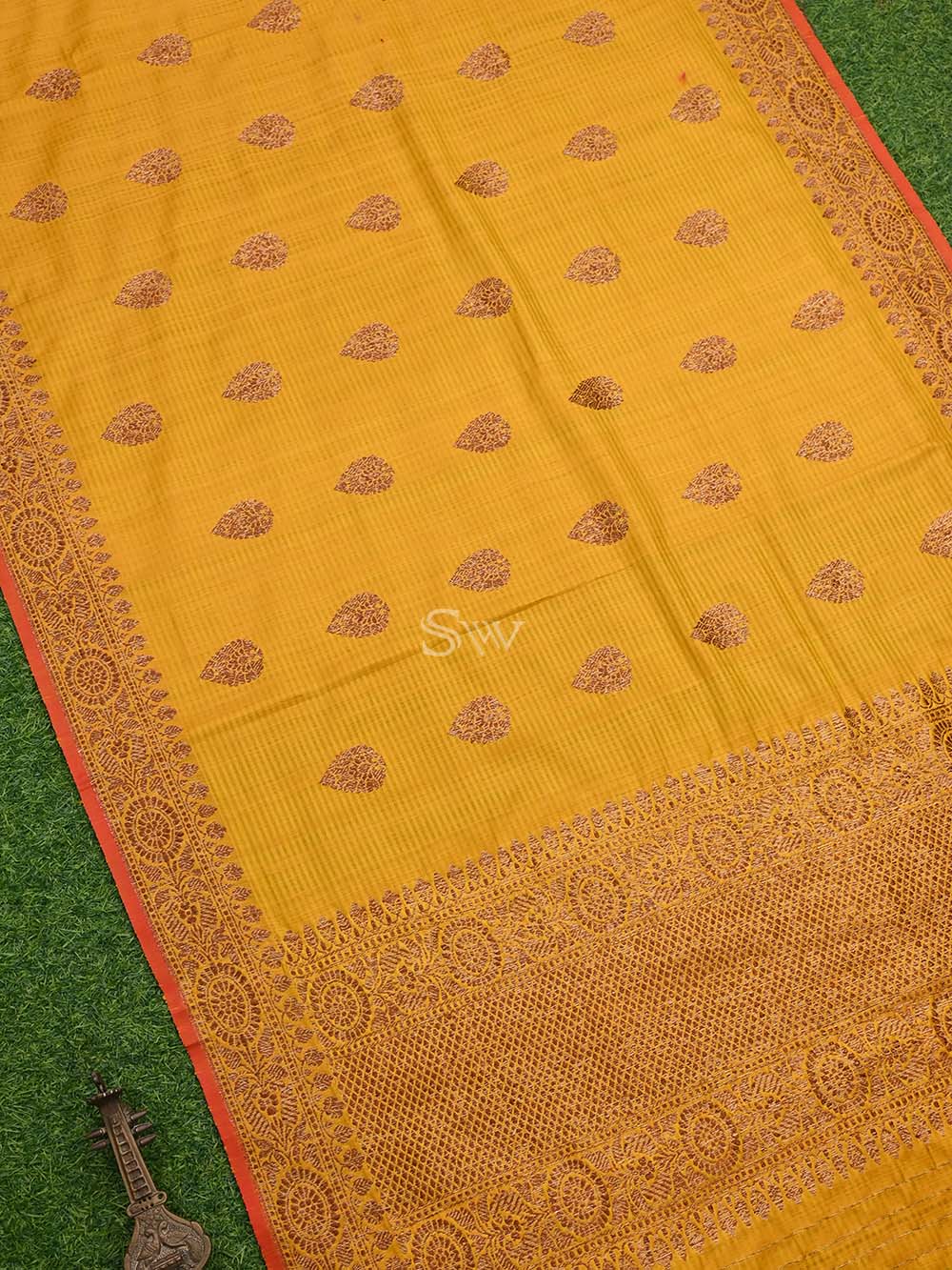 Yellow Dupion Silk Handloom Banarasi Dupatta - Sacred Weaves