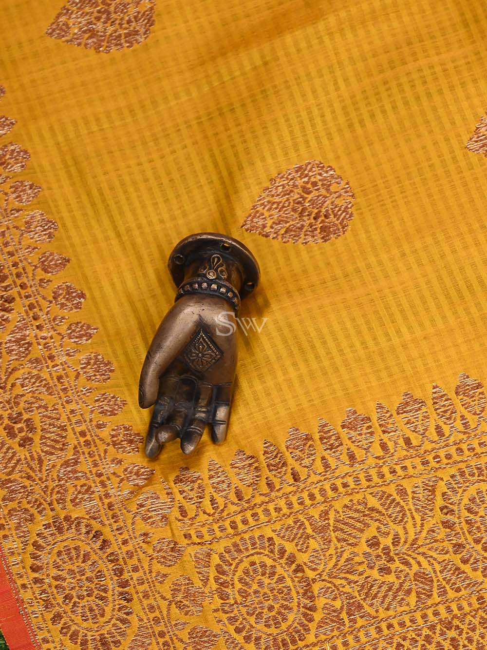Yellow Dupion Silk Handloom Banarasi Dupatta - Sacred Weaves