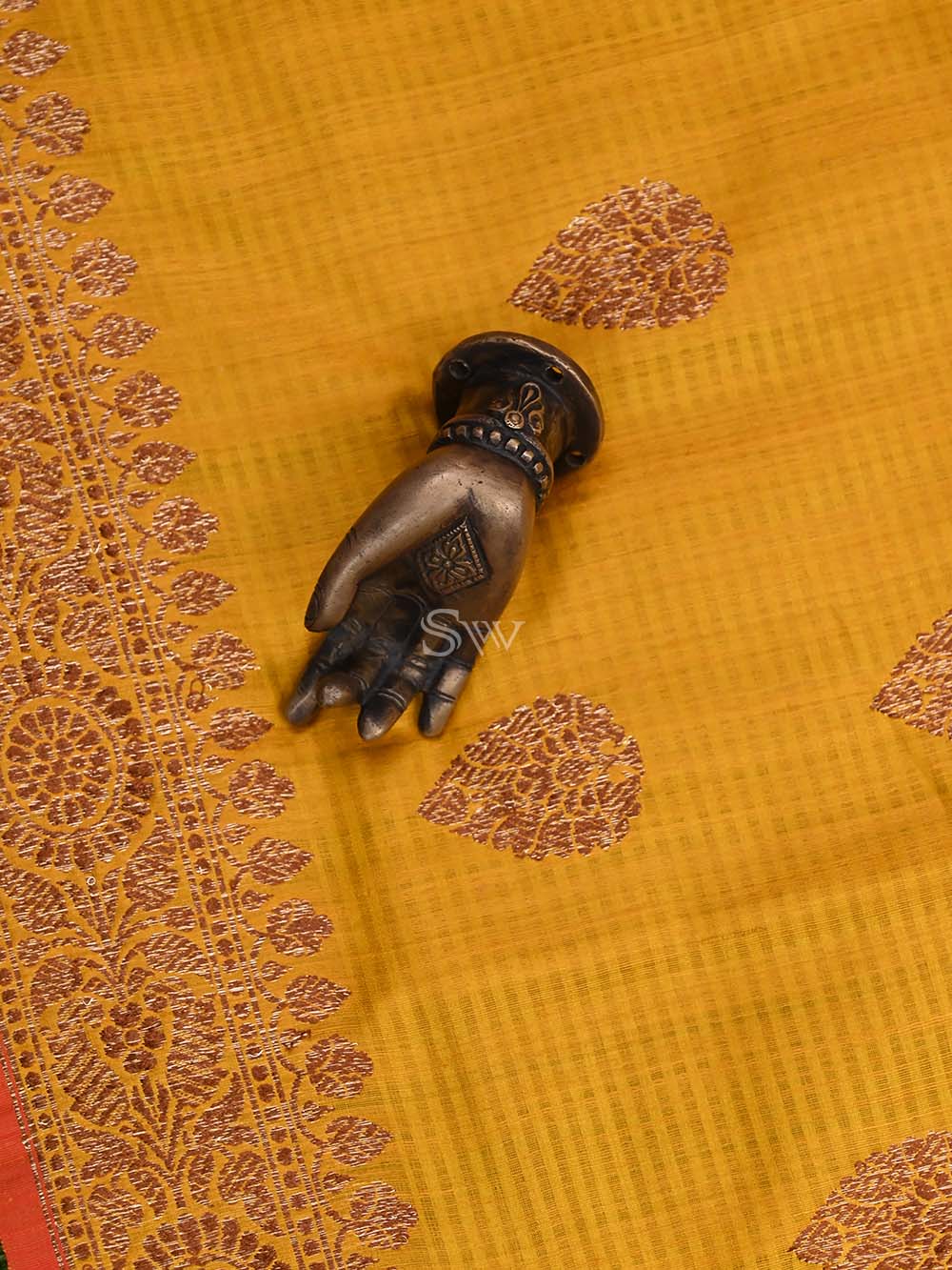 Yellow Dupion Silk Handloom Banarasi Dupatta - Sacred Weaves