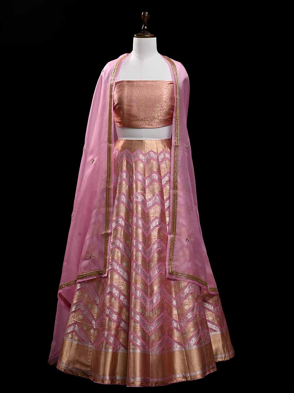 Pastel Pink Silk Handloom Banarasi Lehenga - Sacred Weaves
