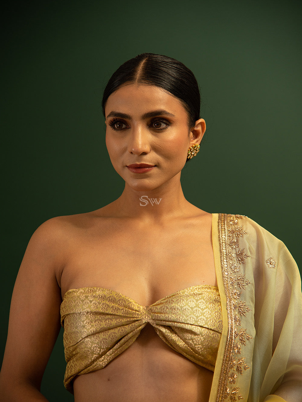 Olive Green Silk Handloom Banarasi Lehenga - Sacred Weaves
