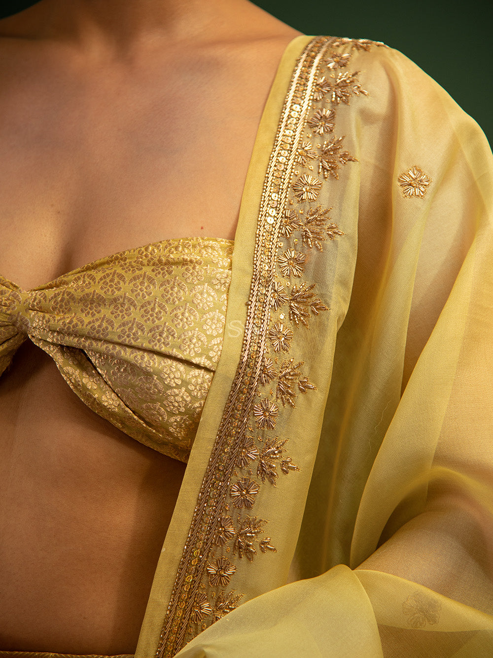 Olive Green Silk Handloom Banarasi Lehenga - Sacred Weaves