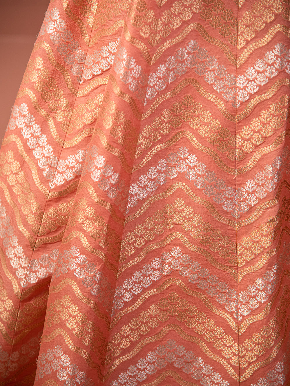 Peach Silk Handloom Banarasi Lehenga - Sacred Weaves