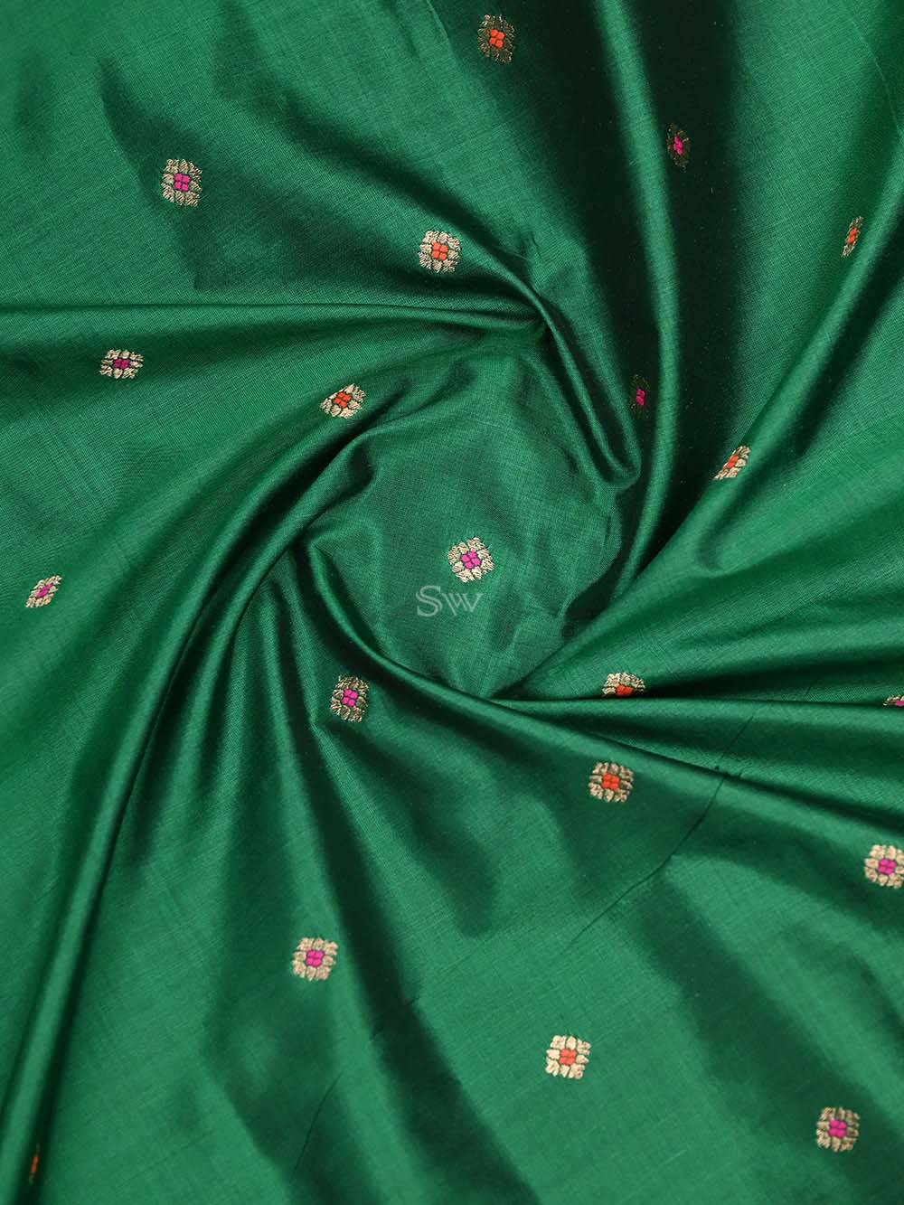 Bottle Green Meenakari Katan Silk Handloom Banarasi Dupatta - Sacred Weaves