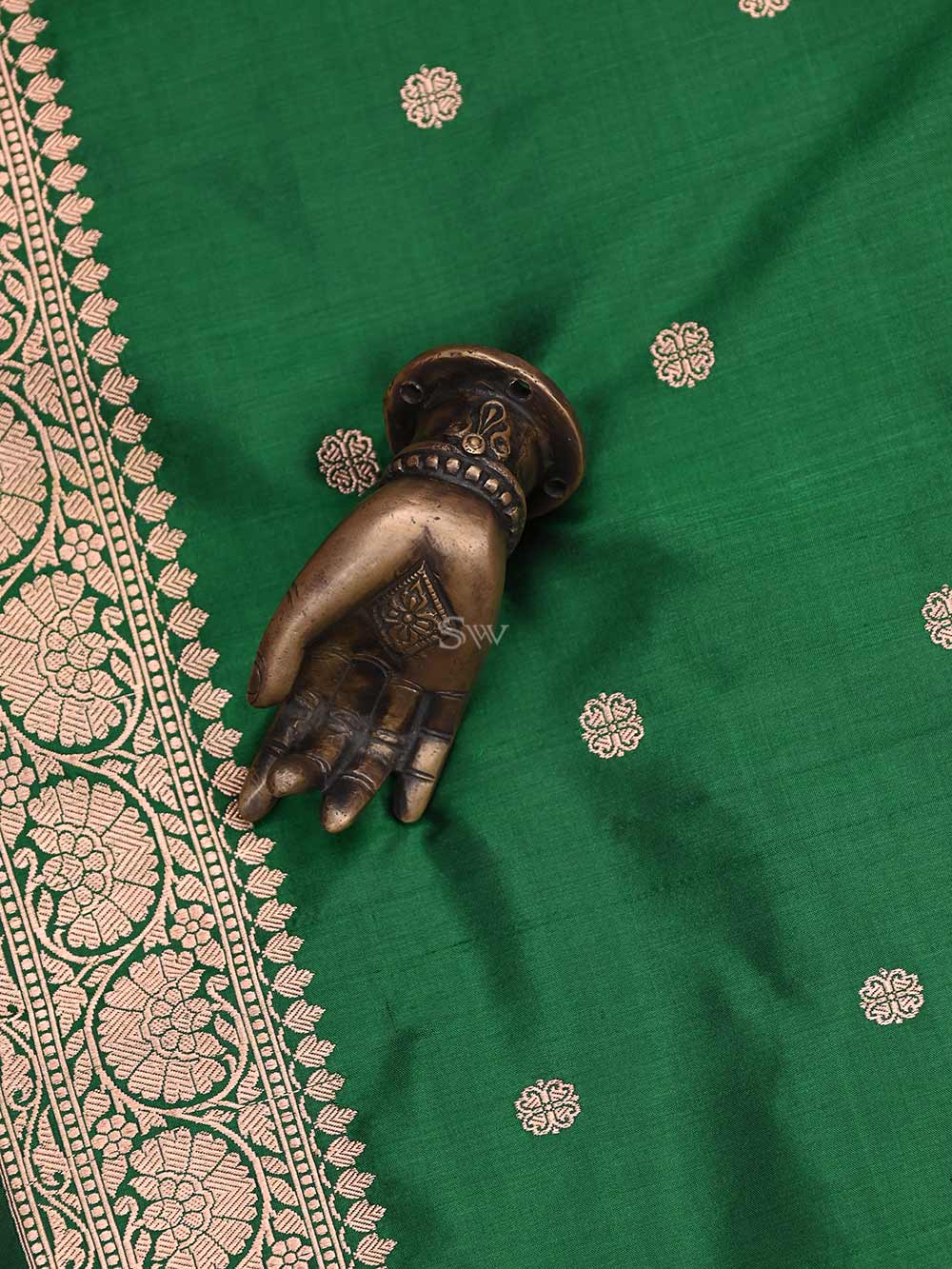 Bottle Green Booti Katan Silk Handloom Banarasi Dupatta - Sacred Weaves