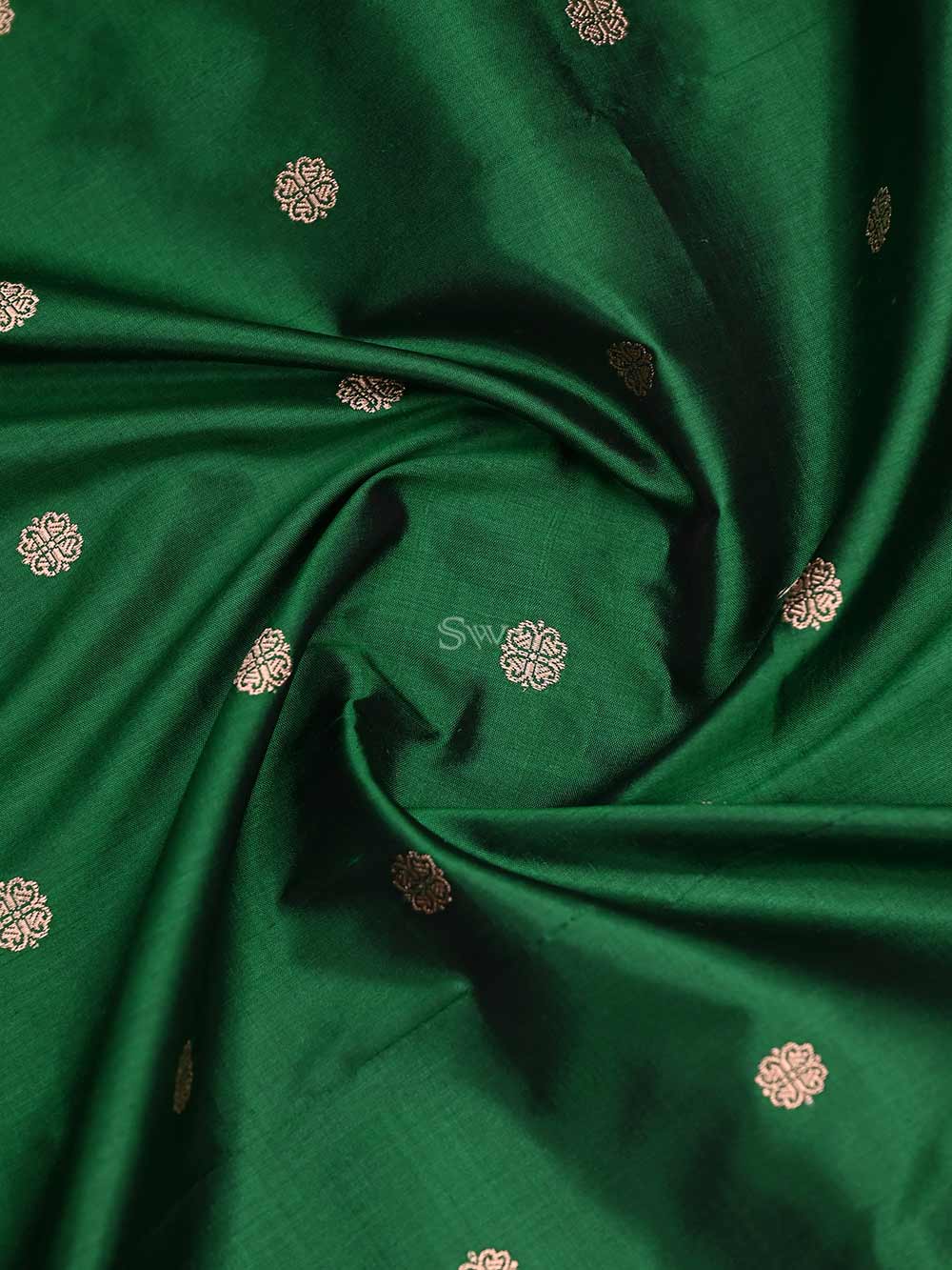 Bottle Green Booti Katan Silk Handloom Banarasi Dupatta - Sacred Weaves