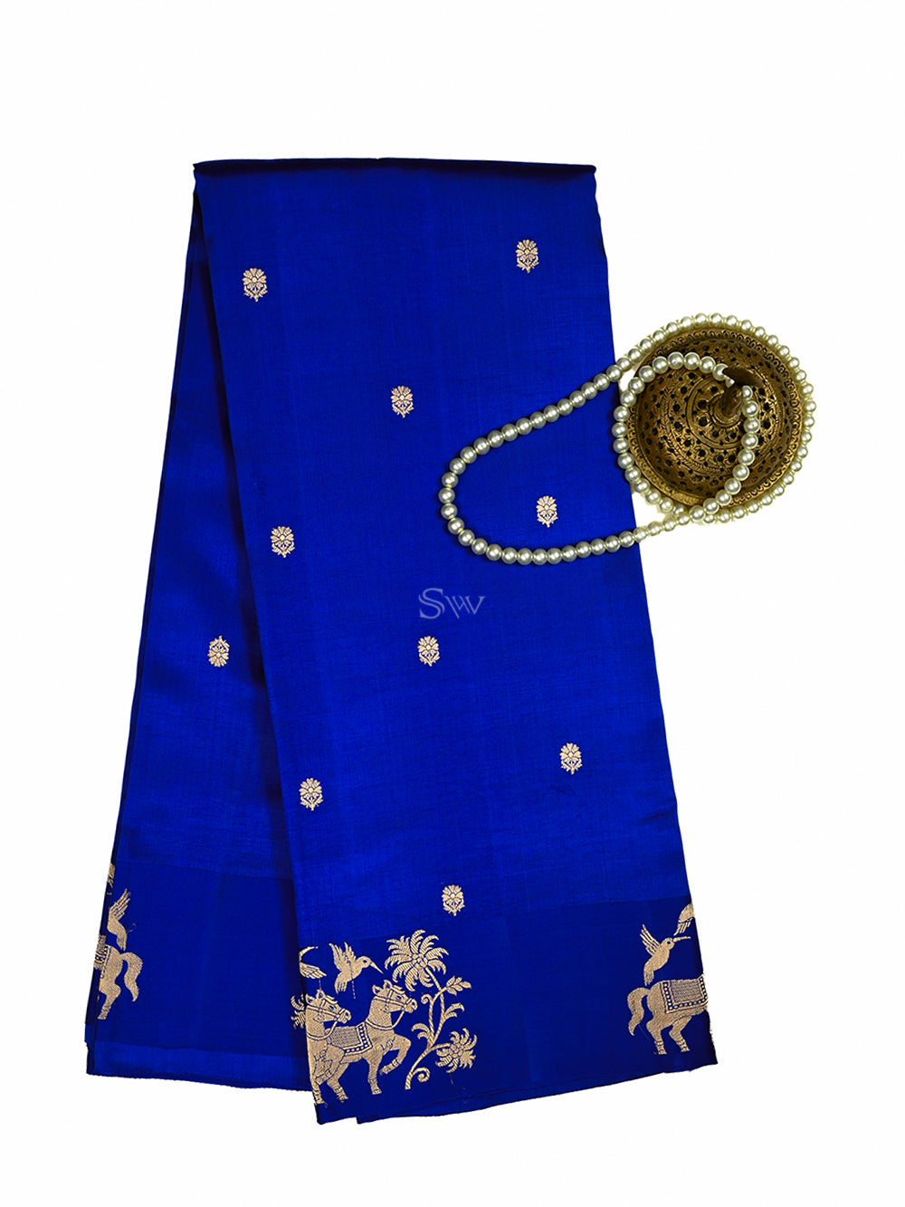 Dark Royal Blue Booti Katan Silk Handloom Banarasi Saree