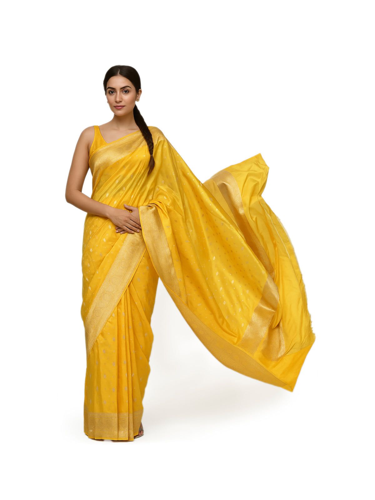 Yellow Konia Katan Silk Handloom Banarasi Saree