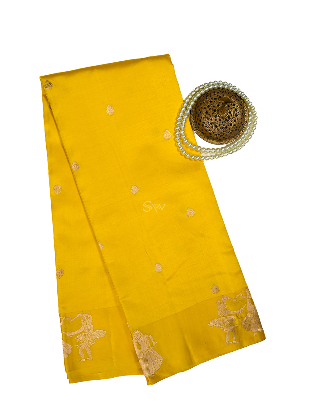 Yellow Booti Katan Silk Handloom Banarasi Saree