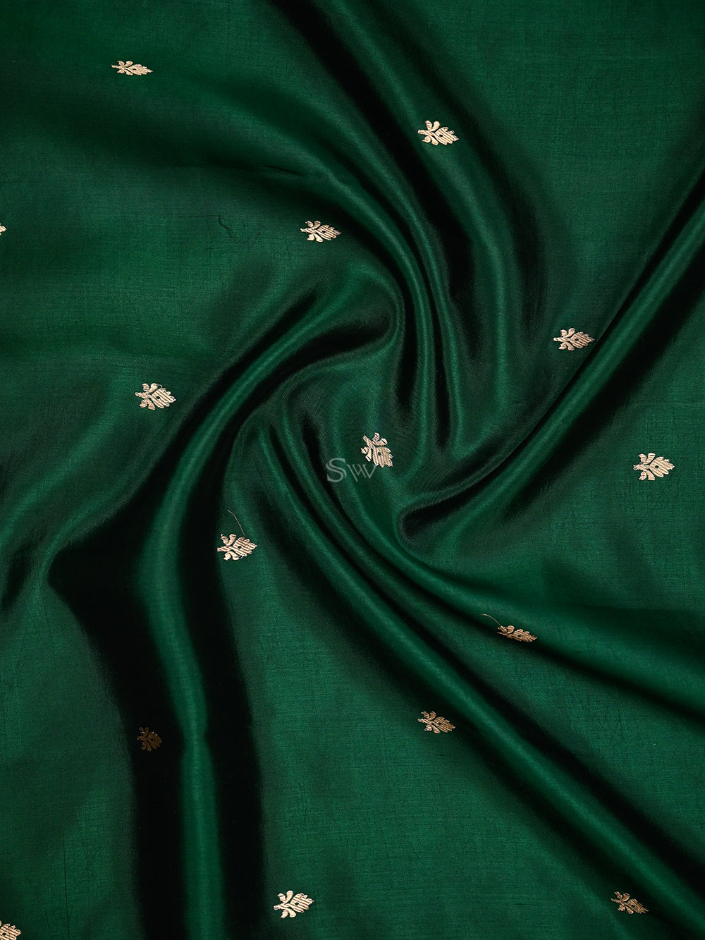 Bottle Green Booti Katan Silk Handloom Banarasi Saree