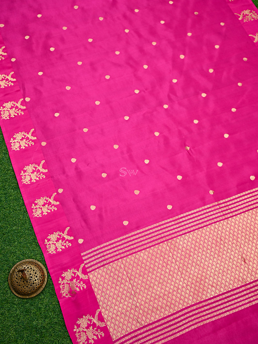 Magenta Booti Katan Silk Handloom Banarasi Saree
