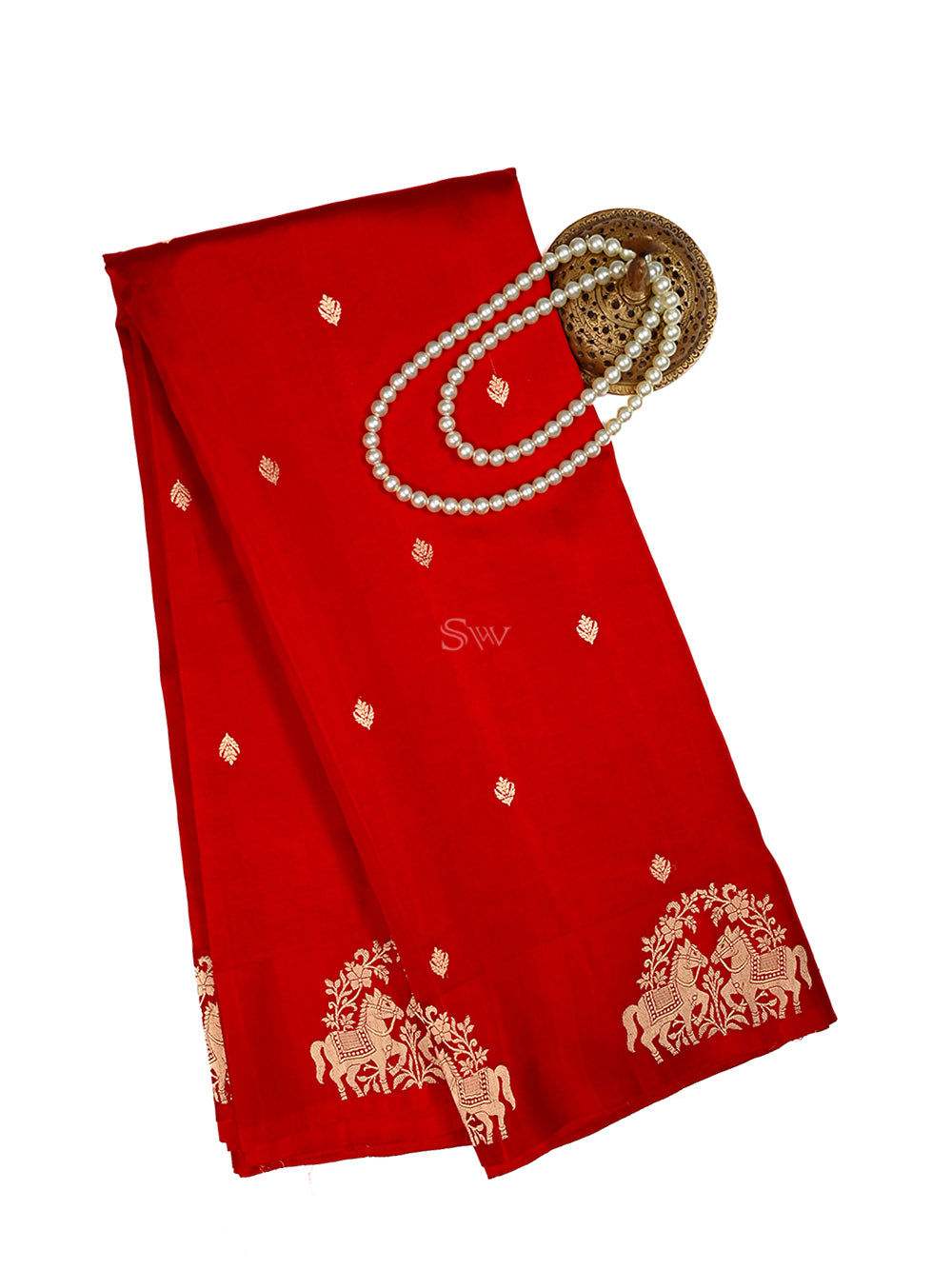Red Booti Katan Silk Handloom Banarasi Saree - Sacred Weaves