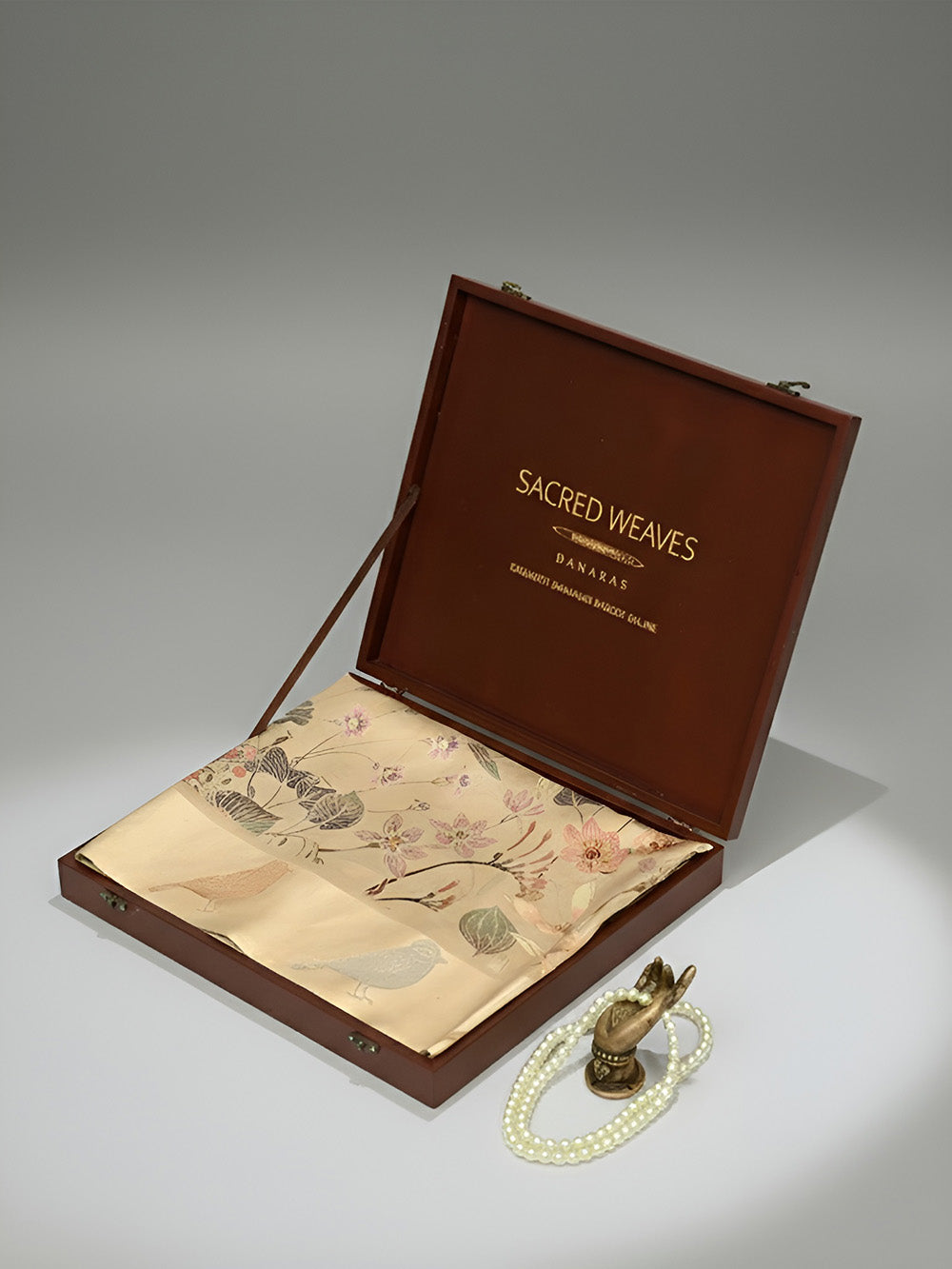 Beige Printed Pure Silk Handloom Banarasi Saree