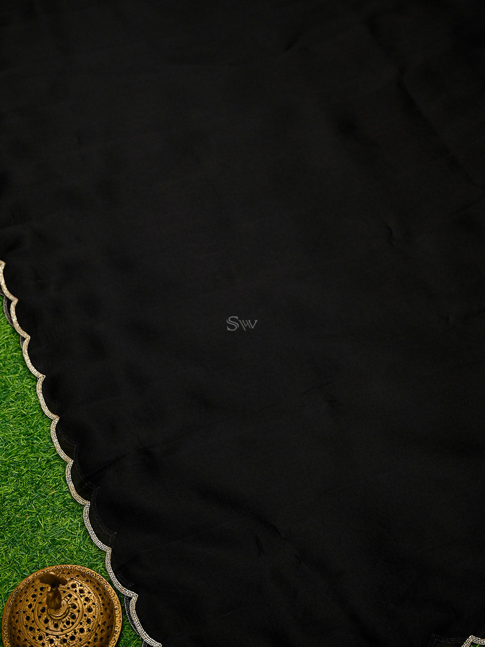 Black Silk Handloom Banarasi Lehenga - Sacred Weaves