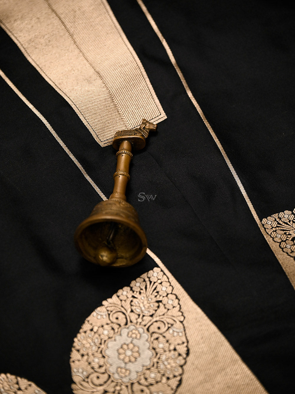 Black Silk Handloom Banarasi Lehenga - Sacred Weaves