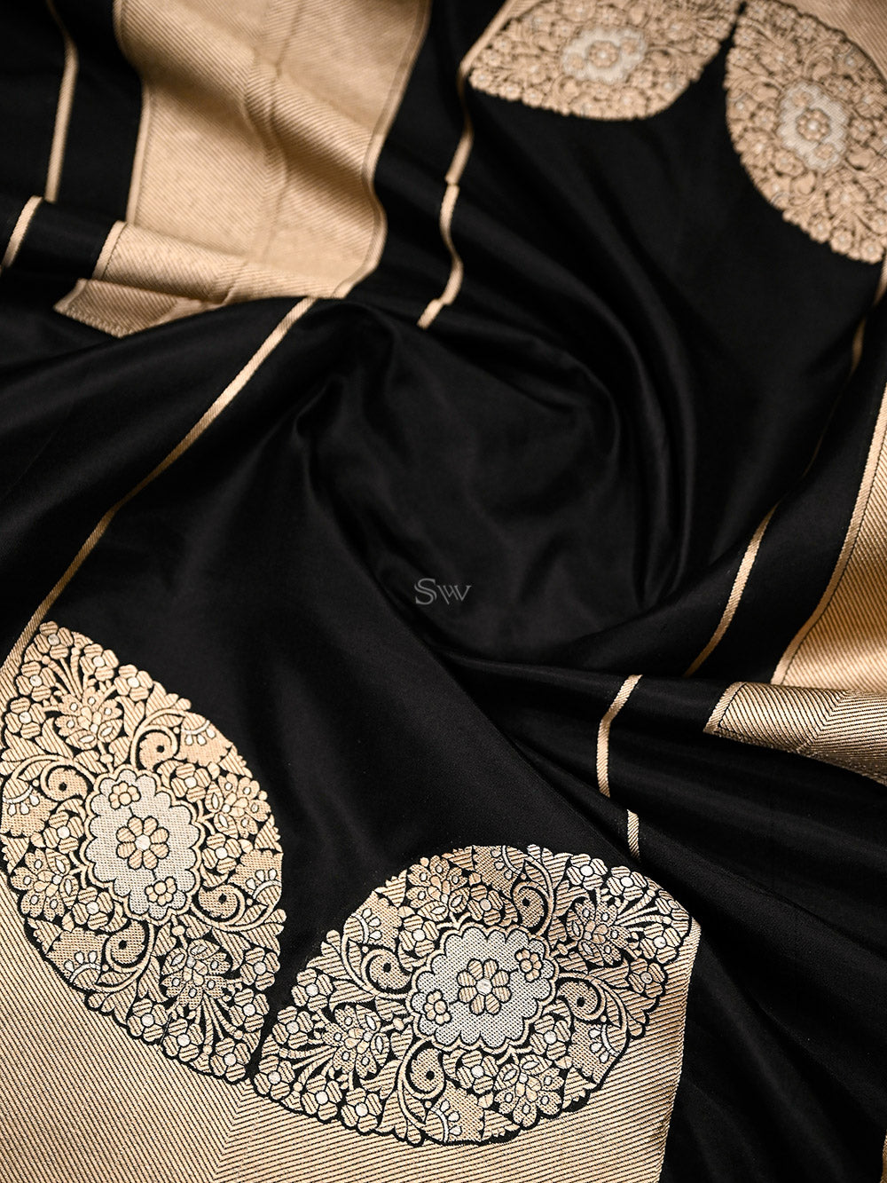 Black Silk Handloom Banarasi Lehenga - Sacred Weaves