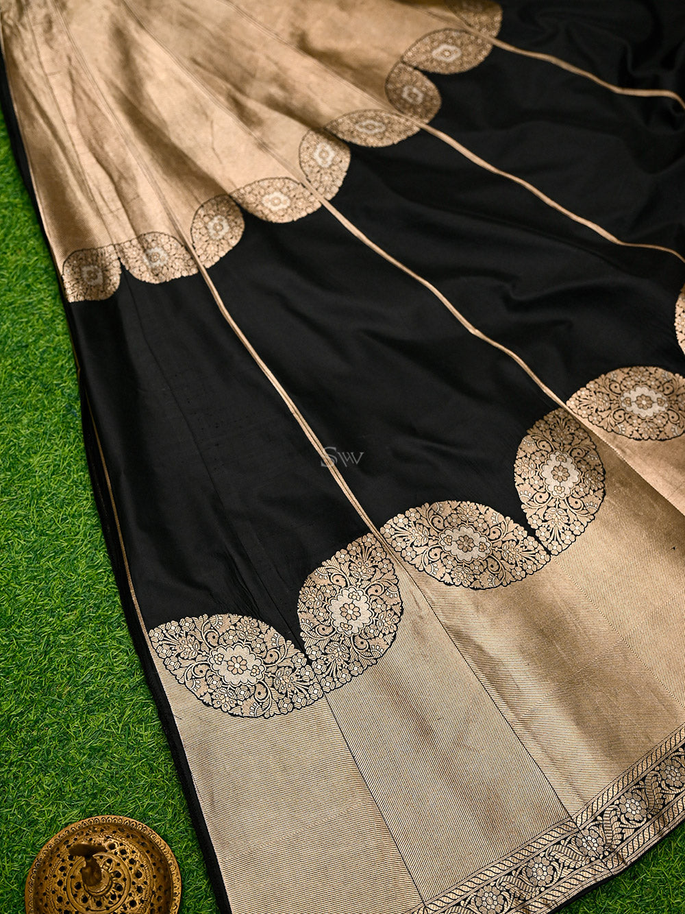 Black Silk Handloom Banarasi Lehenga - Sacred Weaves