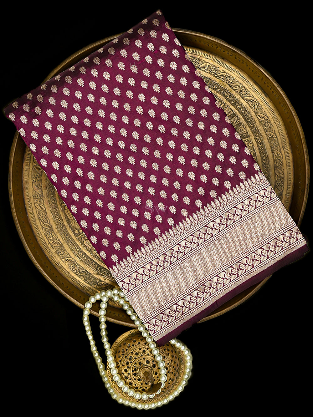 Wine Booti Katan Silk Uppada Handloom Banarasi Saree