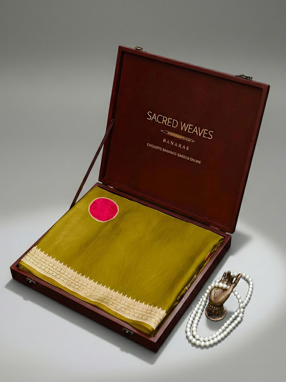 Dark Lime Yellow Velvet Boota Satin Silk Handloom Banarasi Saree