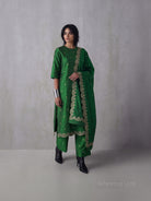 Bottle Green Meenakari Booti Katan Silk Handloom Banarasi Suit - Sacred Weaves
