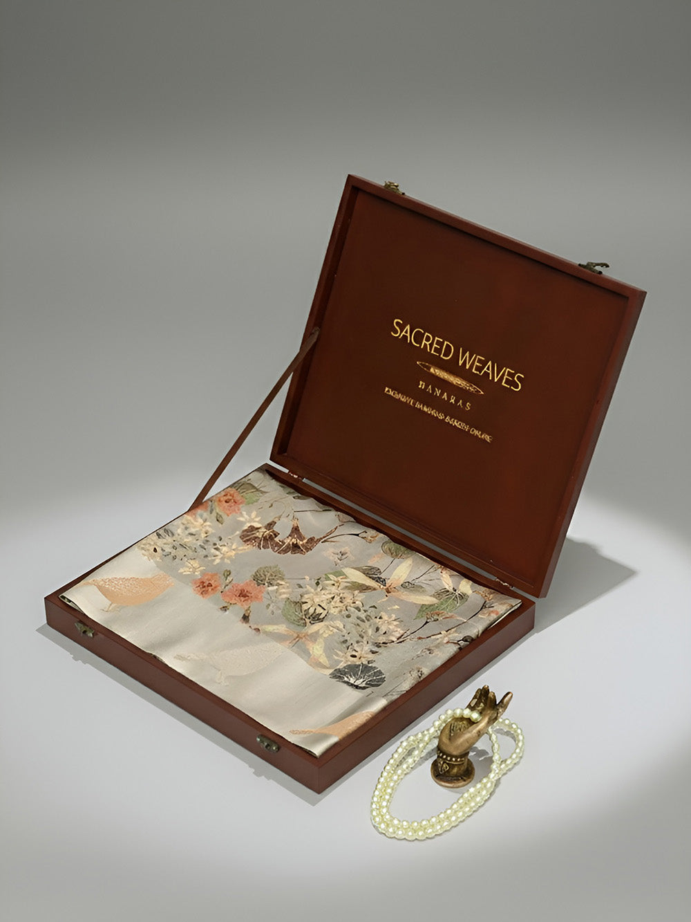 Grey Printed Pure Silk Handloom Banarasi Saree