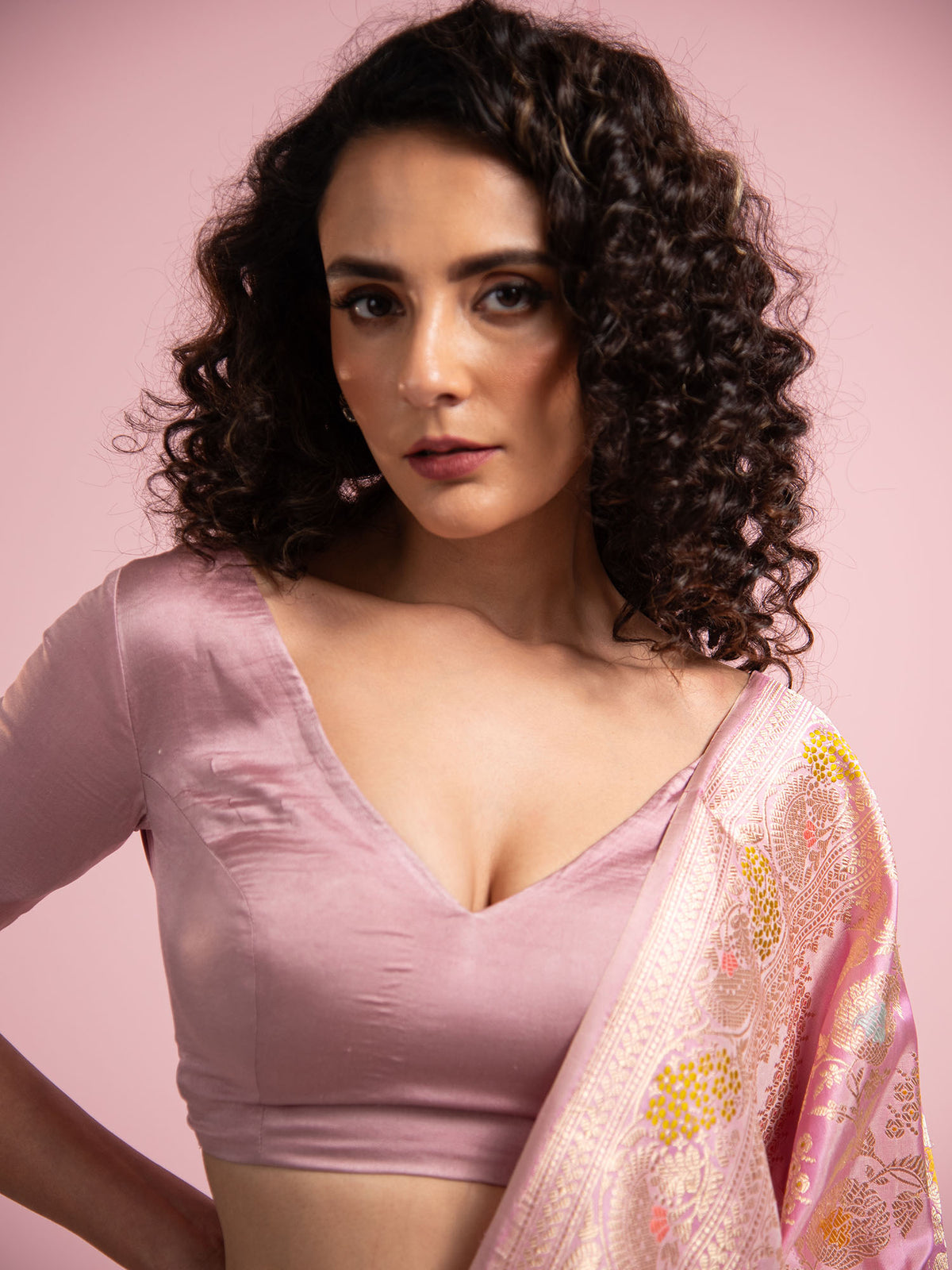 Pastel Pink Meenakari Katan Silk Handloom Banarasi Saree - Sacred Weaves