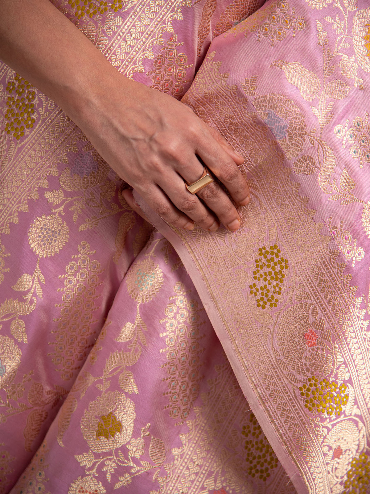 Pastel Pink Meenakari Katan Silk Handloom Banarasi Saree - Sacred Weaves