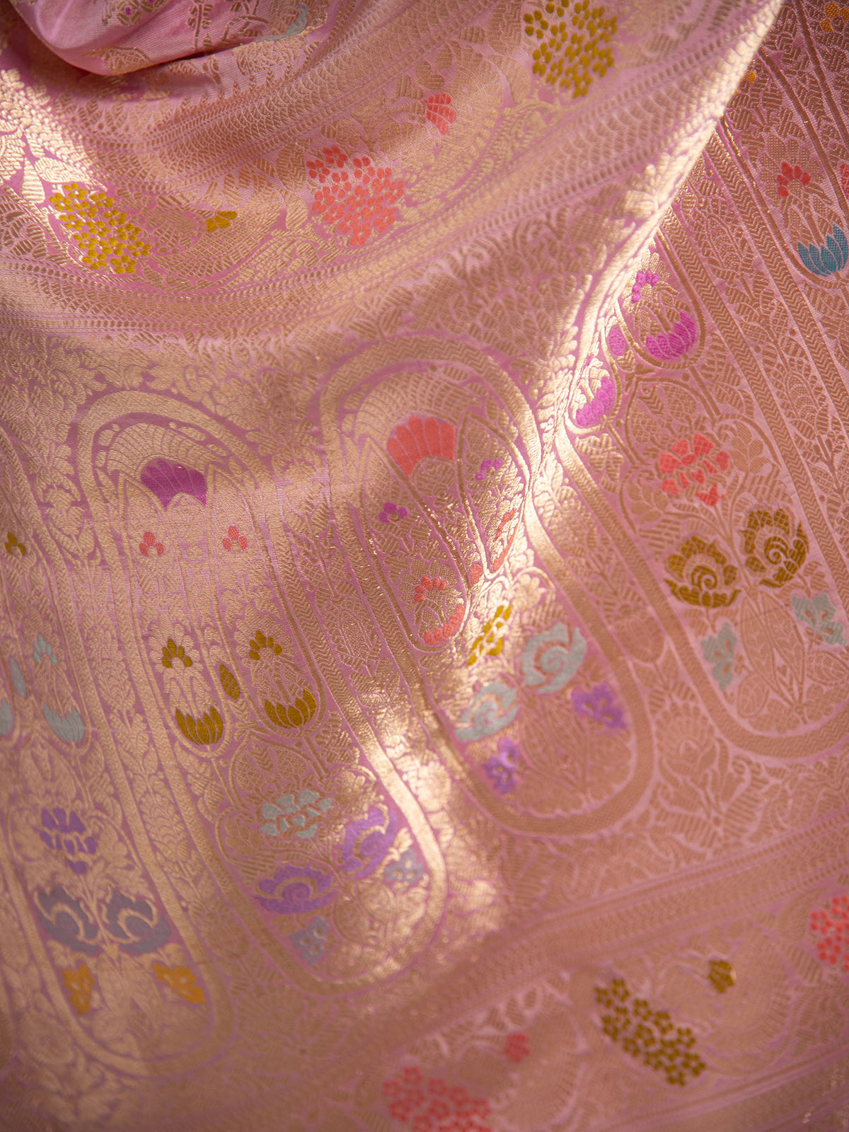 Pastel Pink Meenakari Katan Silk Handloom Banarasi Saree - Sacred Weaves