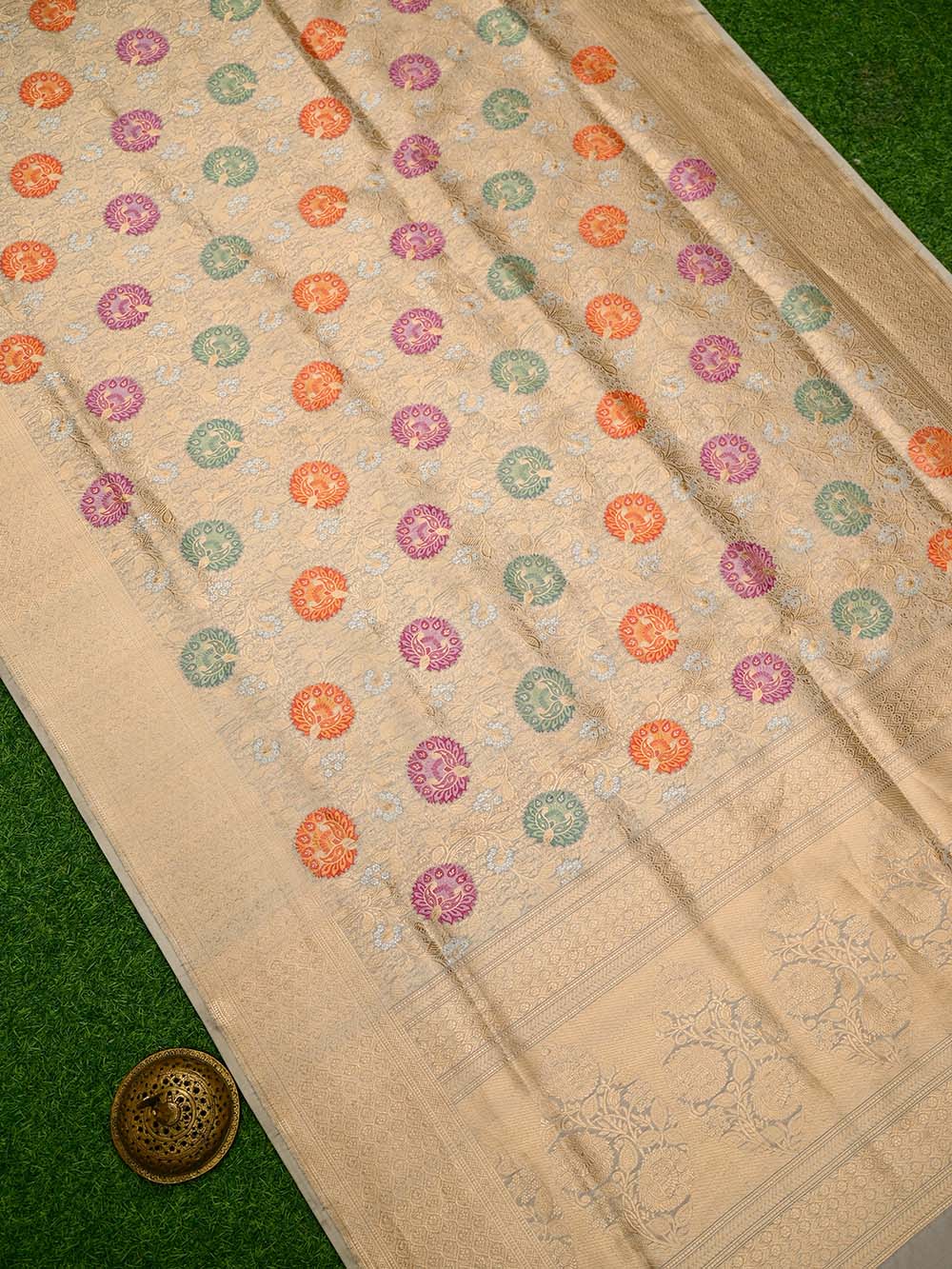 Beige Meenakari Brocade Handloom Banarasi Saree - Sacred Weaves